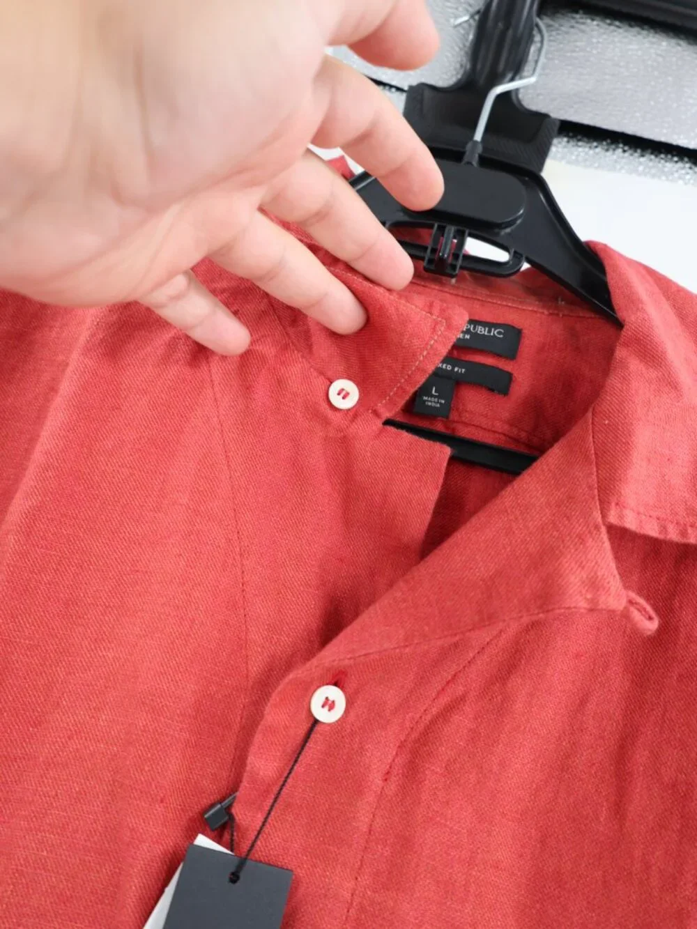 NWT Banana Republic Camp Shirt Mens Large Linen Relaxed Short Sleeve loop collar